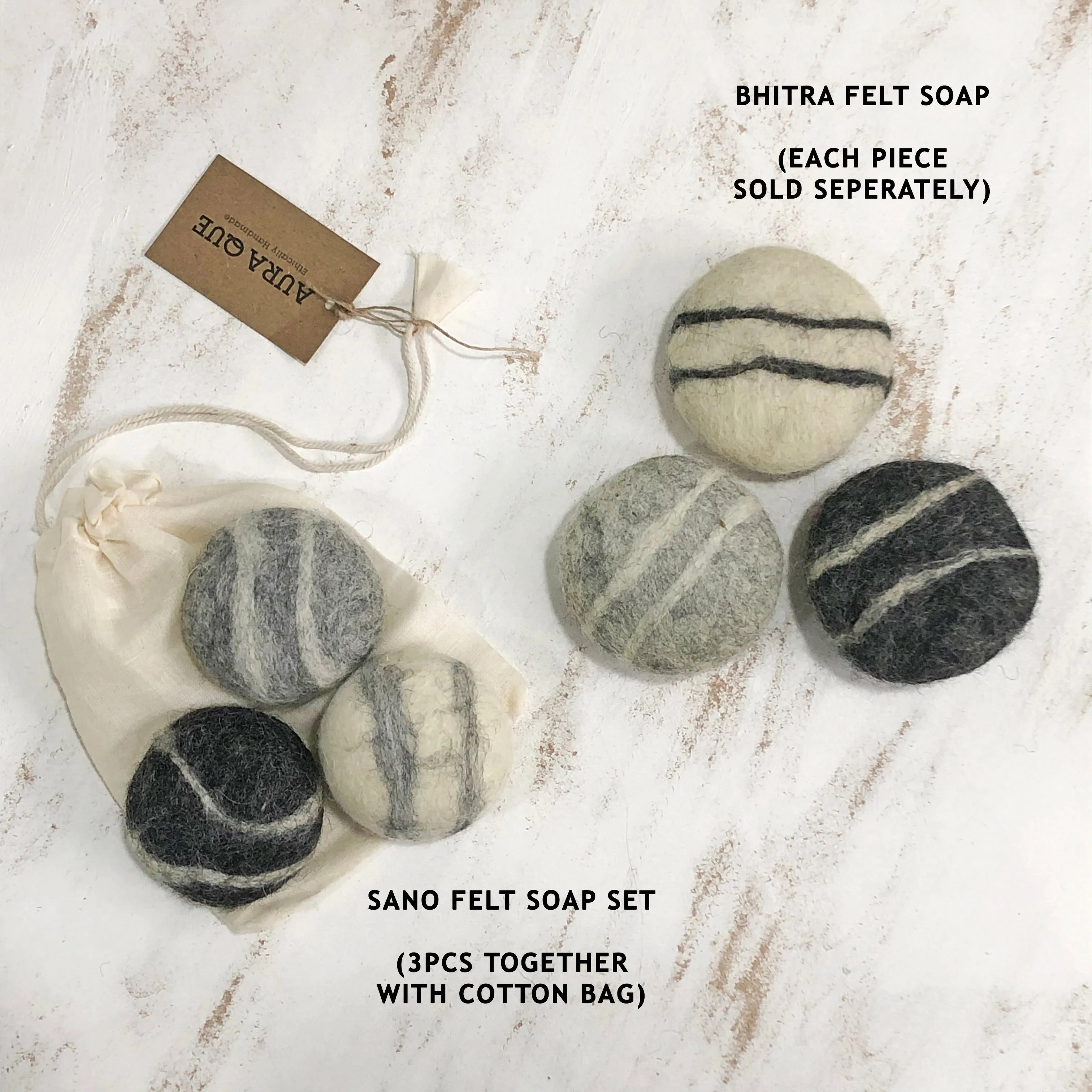 SANO Felted Soap Marble Pebble 3pc Gift Set (WS)