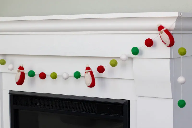 Santa Claus Felt Christmas Garland- Red Green White