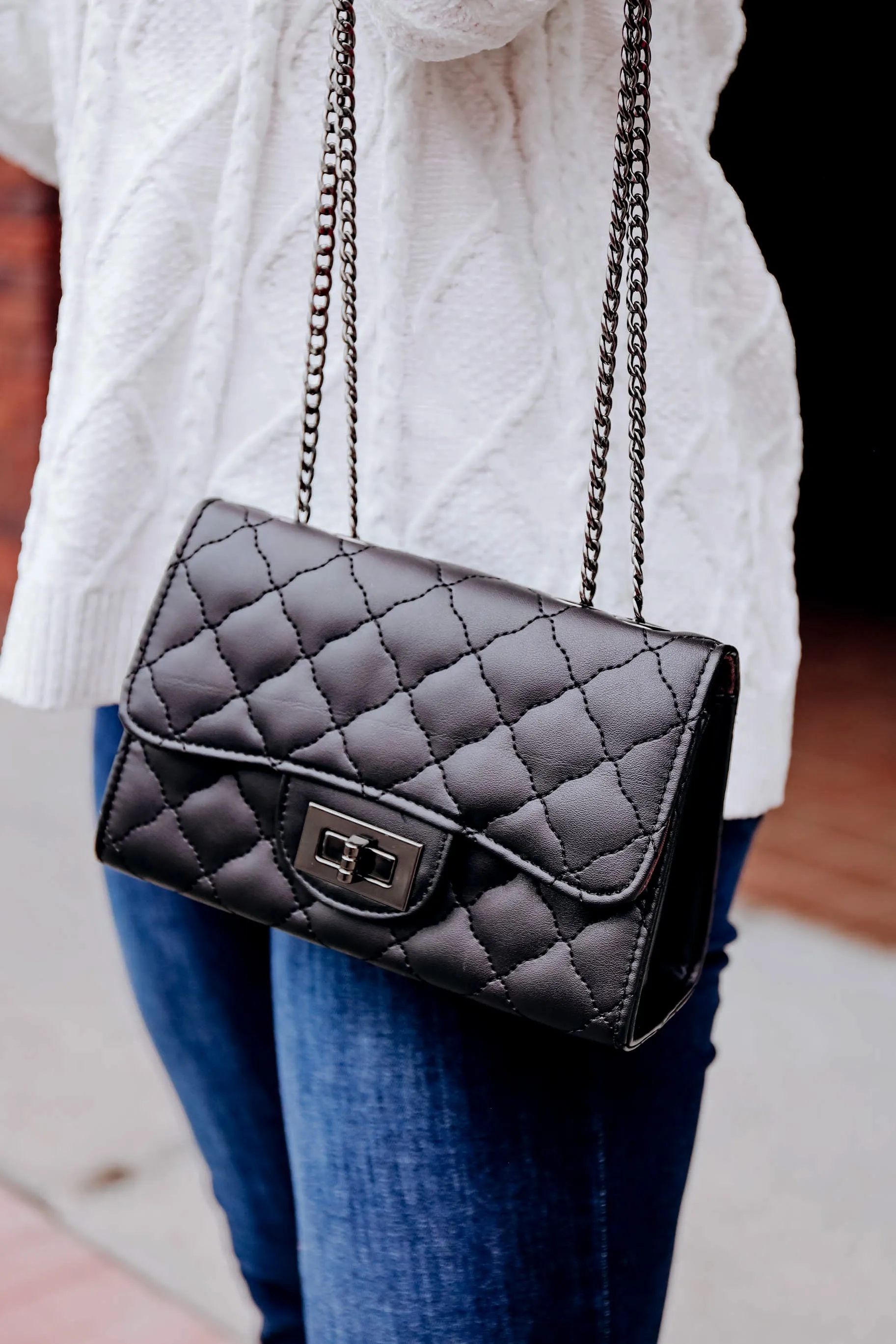 Serena Embossed Shoulder Bag - Black