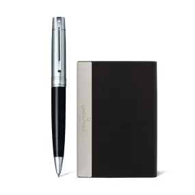 Sheaffer Gift Set ft. Glossy Black 300 Ballpoint Pen with Chrome Trims and Business Card Holder