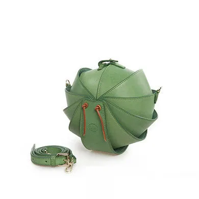 Small Round Beetle Bag | Green Leather Crossbody