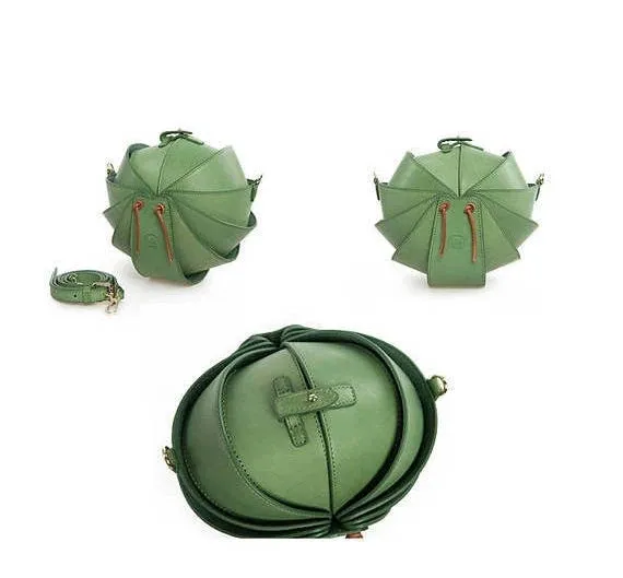 Small Round Beetle Bag | Green Leather Crossbody