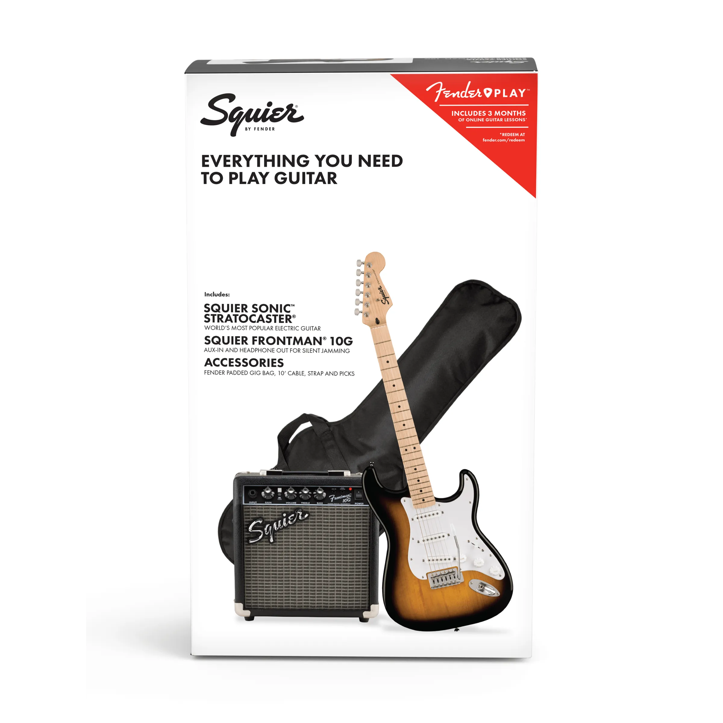 Squier Sonic Stratocaster Pack In  2 Colour Sunburst With Frontman 10G Amplifier