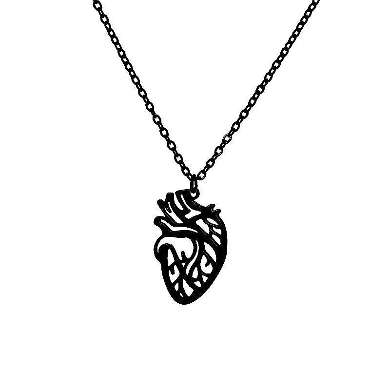 Stainless Steel Necklace Jewelry Men Women Simple Hollow Human Medical Anatomical Heart Organ Pendant Necklace For Doctor Gift