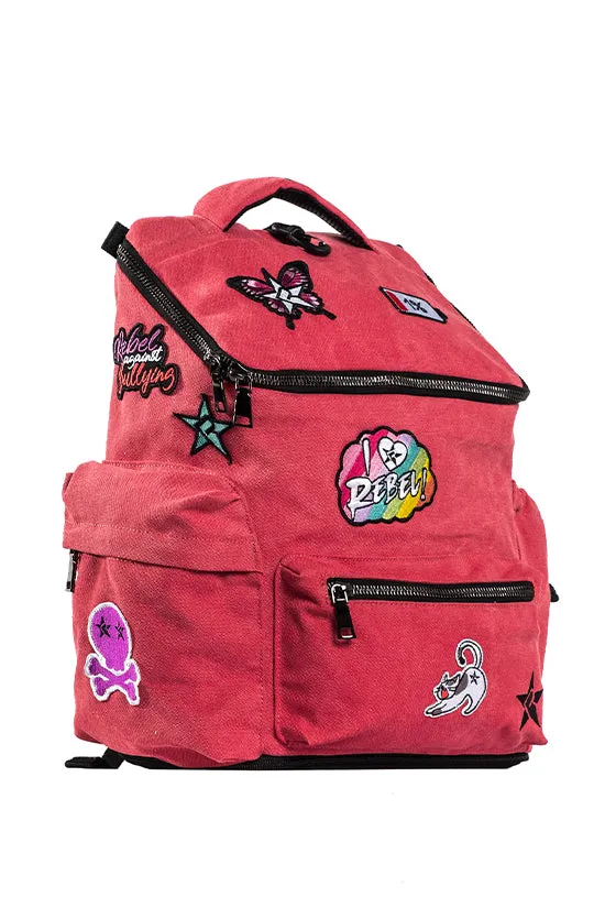 Stonewashed Red Rebel Hero Plus Backpack with Patches