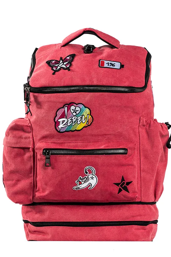 Stonewashed Red Rebel Hero Plus Backpack with Patches