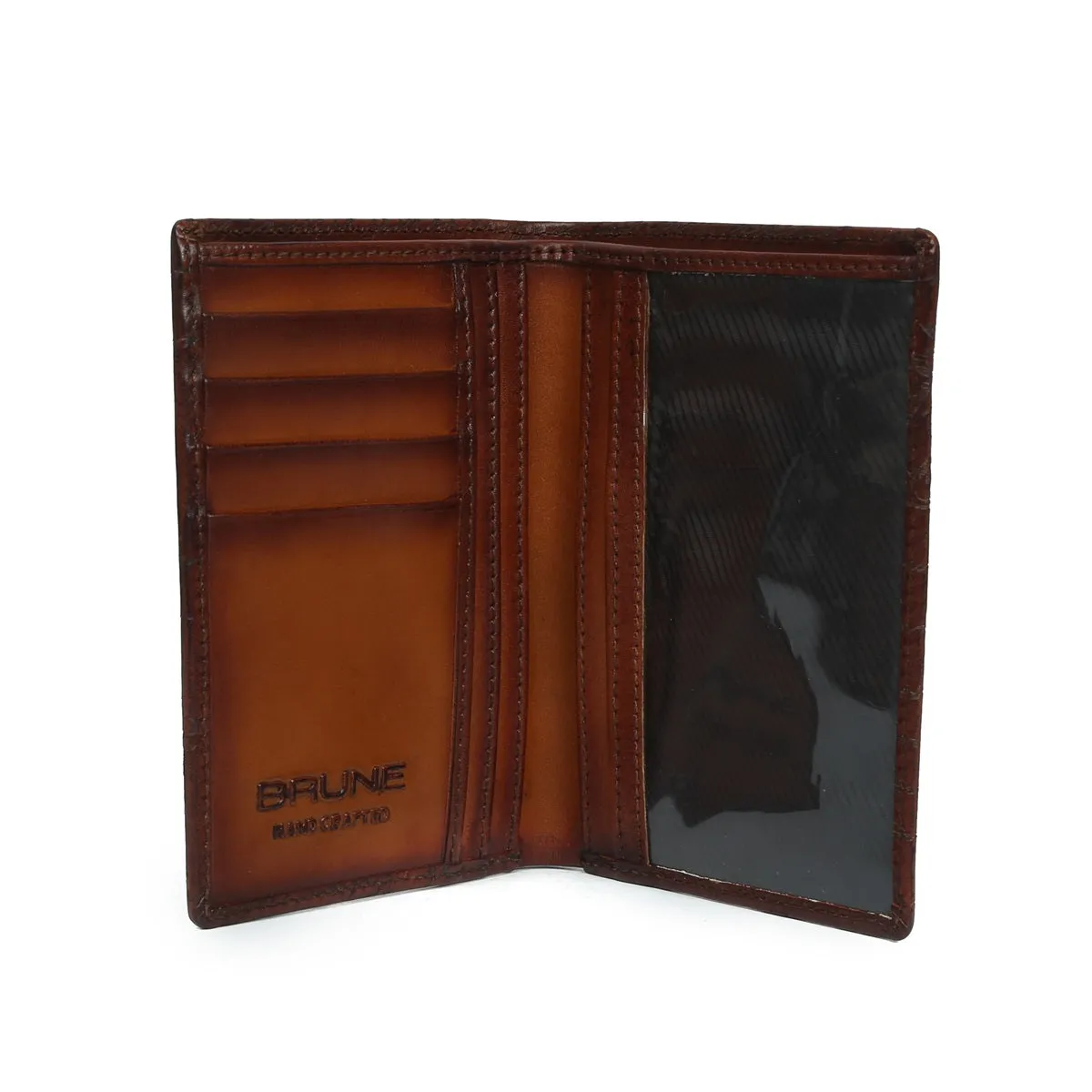 Tan Darker Scritto Laser Leather Passport Holder With Card Holder by Brune & Bareskin