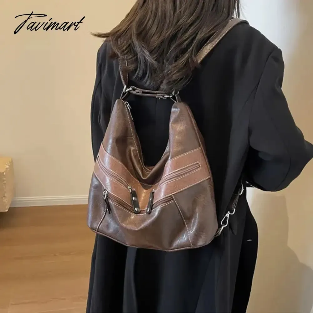 Tavimart New Motorcycle Multipurpose Backpack Large Capacity Trendy Motorcycle Bags Cool Zipper Decoration Designer Women's Shoulder Bag