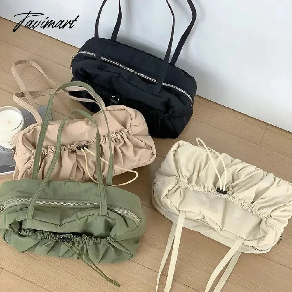 Tavimart Pleated High-end Superlatives Square Underarm Bags for Women Designer Nylon Ruched String Casual Unique Versatile Hand Bags