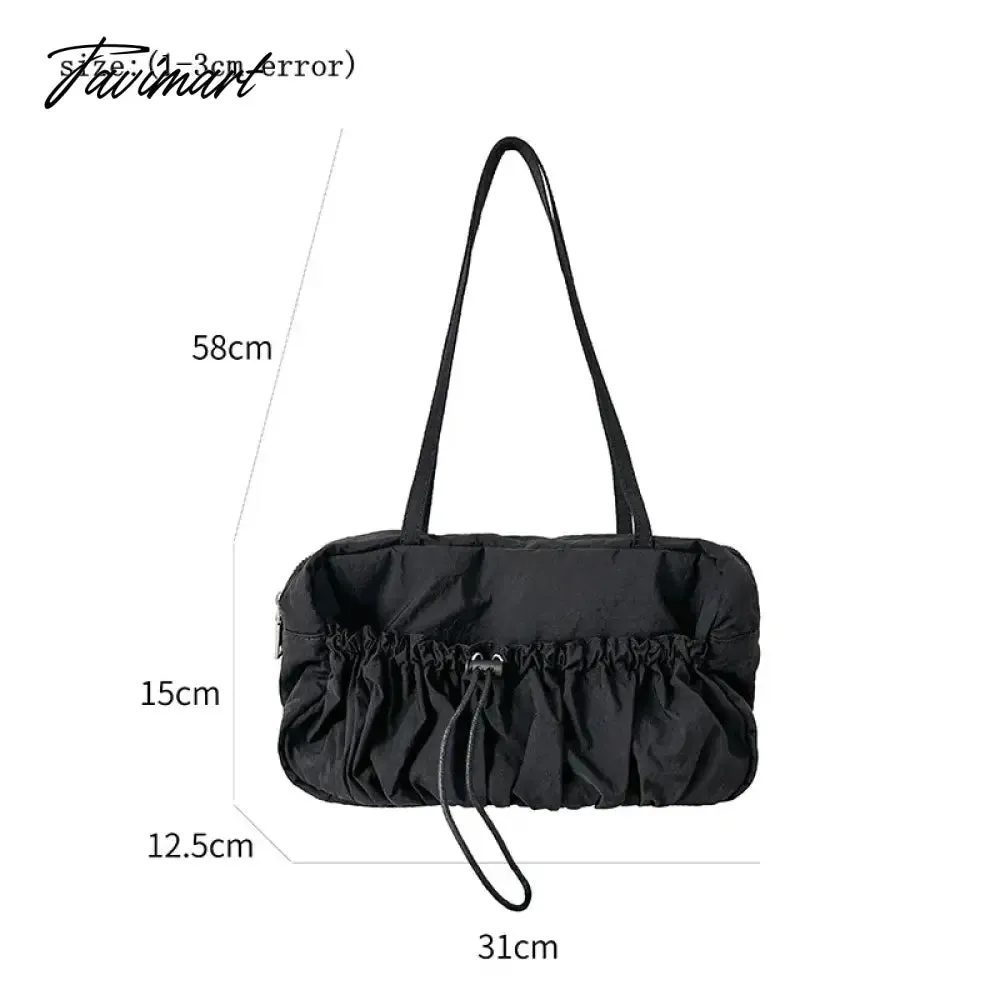 Tavimart Pleated High-end Superlatives Square Underarm Bags for Women Designer Nylon Ruched String Casual Unique Versatile Hand Bags