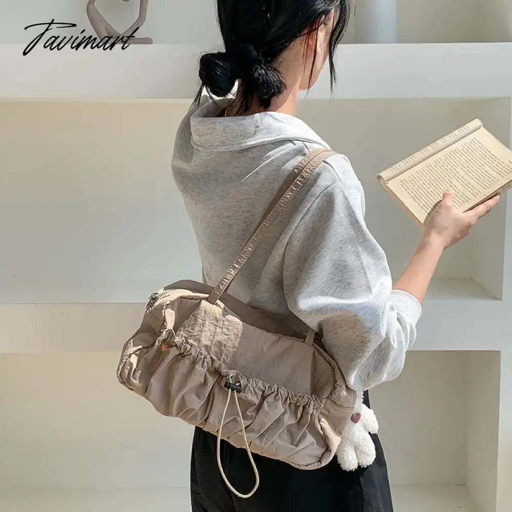 Tavimart Pleated High-end Superlatives Square Underarm Bags for Women Designer Nylon Ruched String Casual Unique Versatile Hand Bags