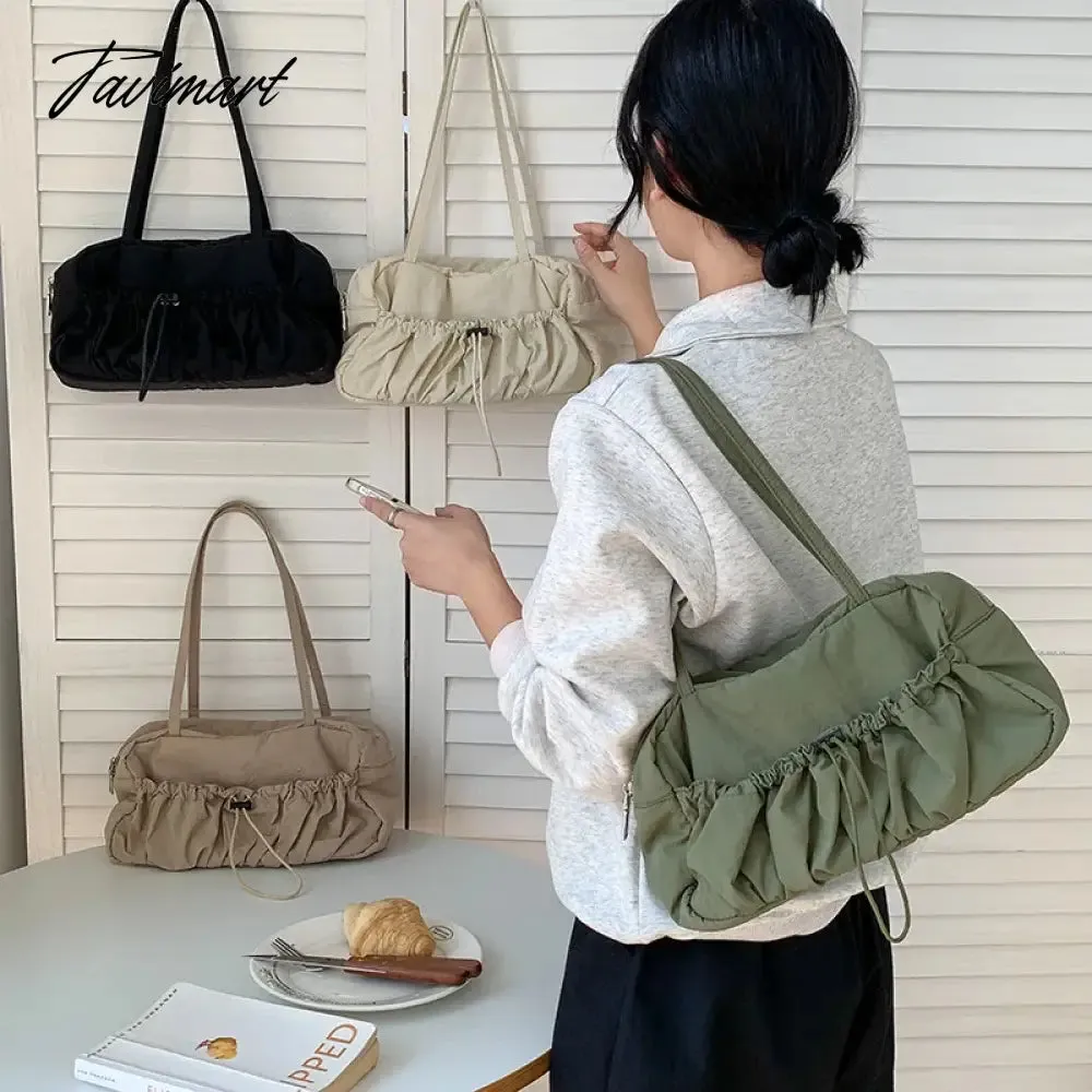 Tavimart Pleated High-end Superlatives Square Underarm Bags for Women Designer Nylon Ruched String Casual Unique Versatile Hand Bags