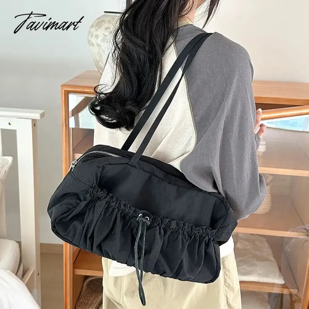 Tavimart Pleated High-end Superlatives Square Underarm Bags for Women Designer Nylon Ruched String Casual Unique Versatile Hand Bags