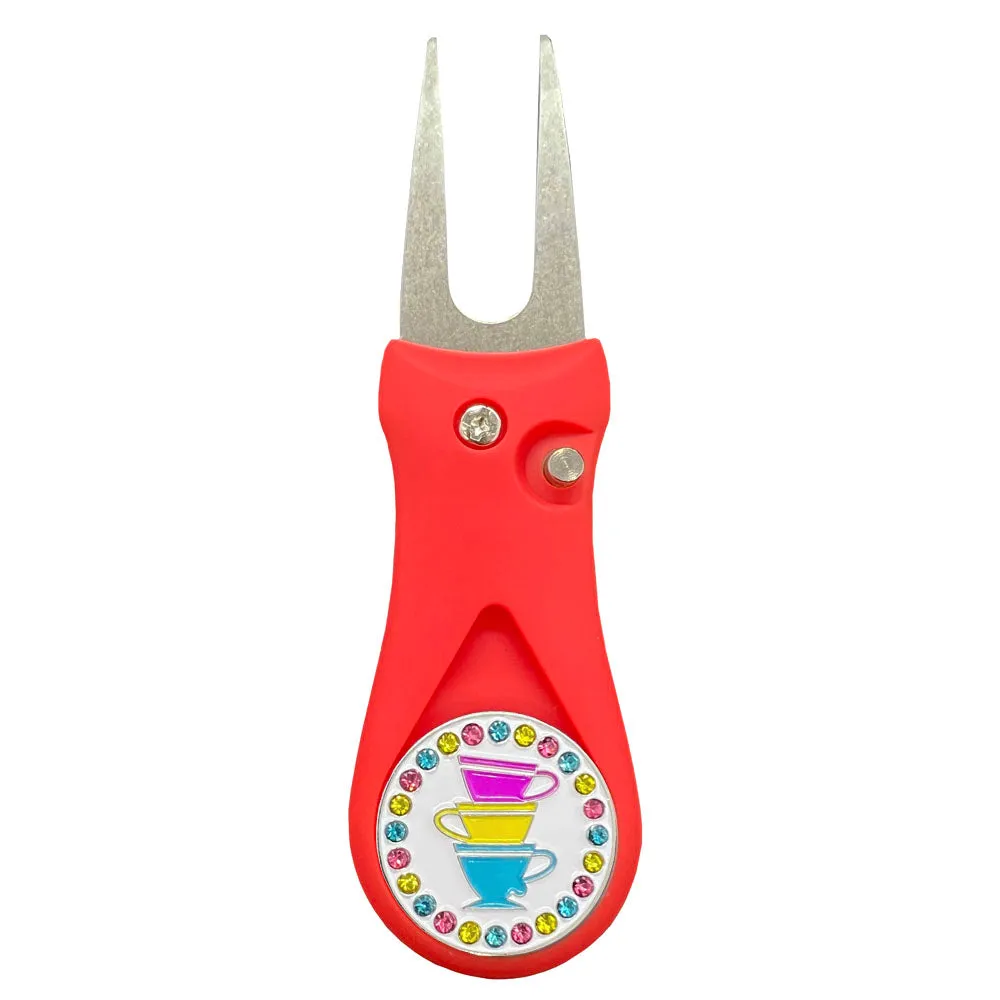 Teacups Golf Ball Marker With Colored Divot Repair Tool