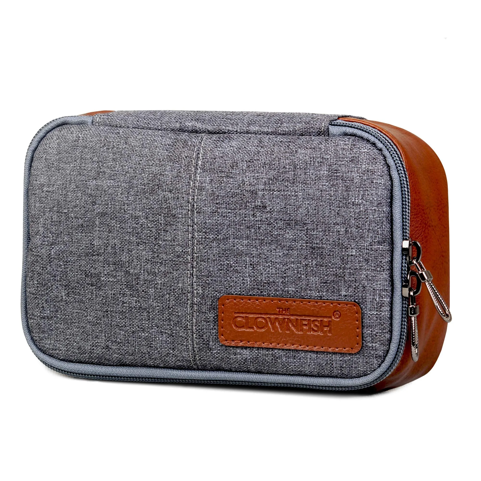 THE CLOWNFISH Men's And Women's Fabric And Modern Travel Pouch Toiletry Shaving Kit Bag (Grey, 2L)