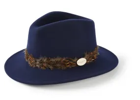 The Suffolk Fedora in Navy (Bronze Feather Wrap)