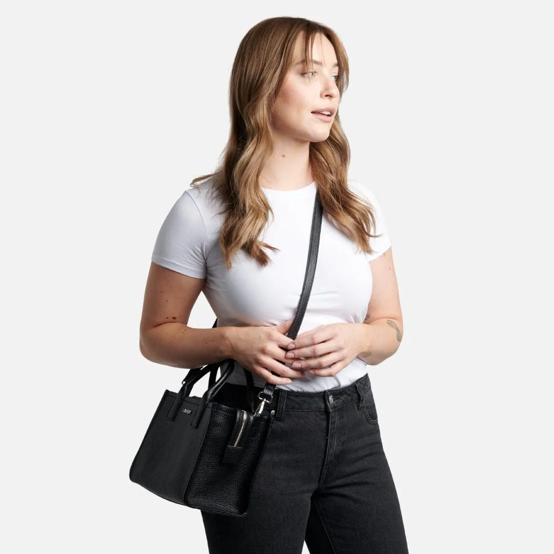 The Tania - Black Vegan Leather Mini Tote Bag