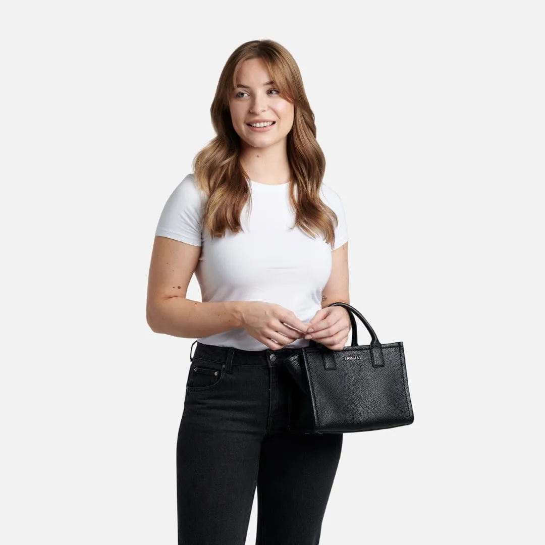 The Tania - Black Vegan Leather Mini Tote Bag