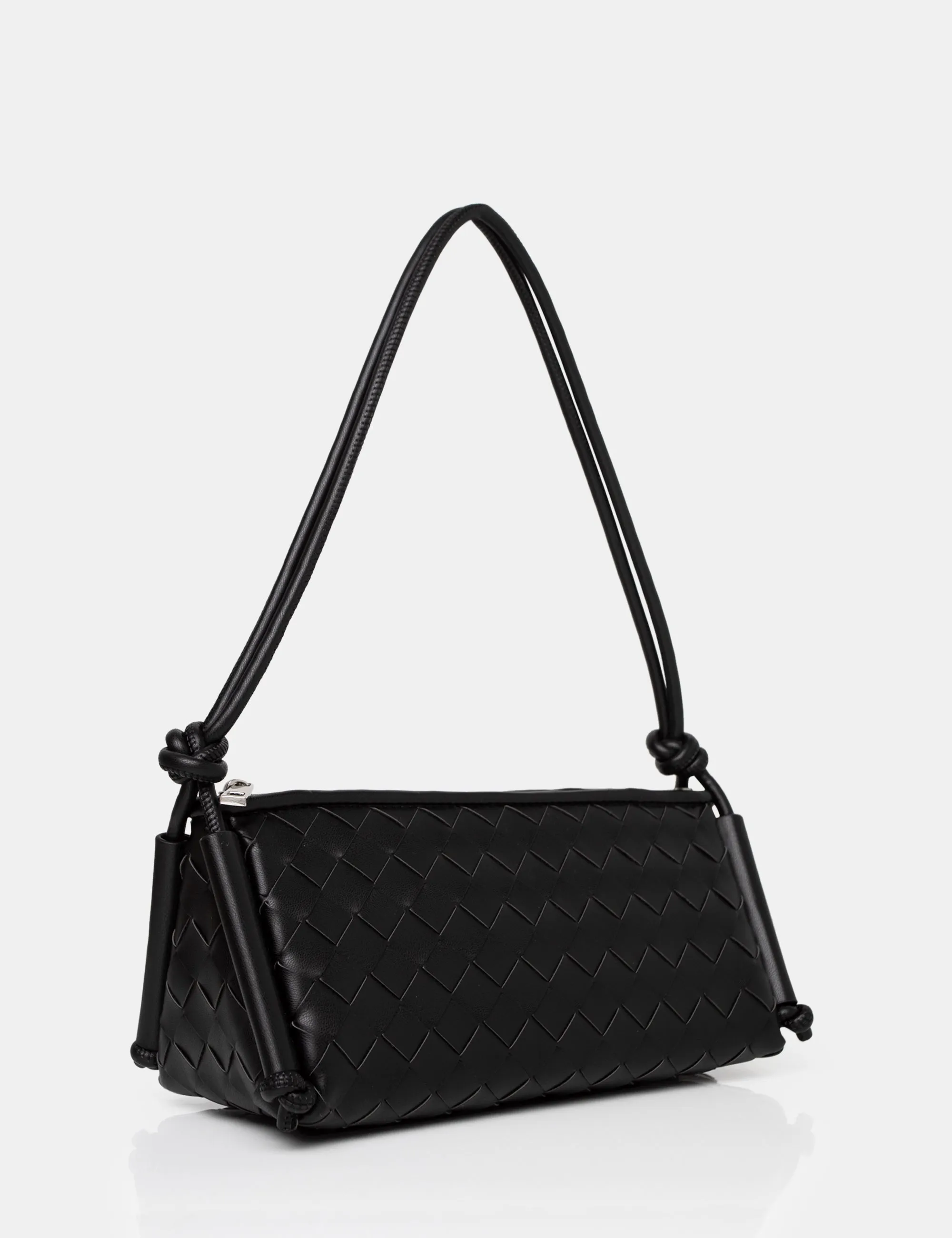 The Tate Black Woven Oblong Knotted Handle Shoulder Bag