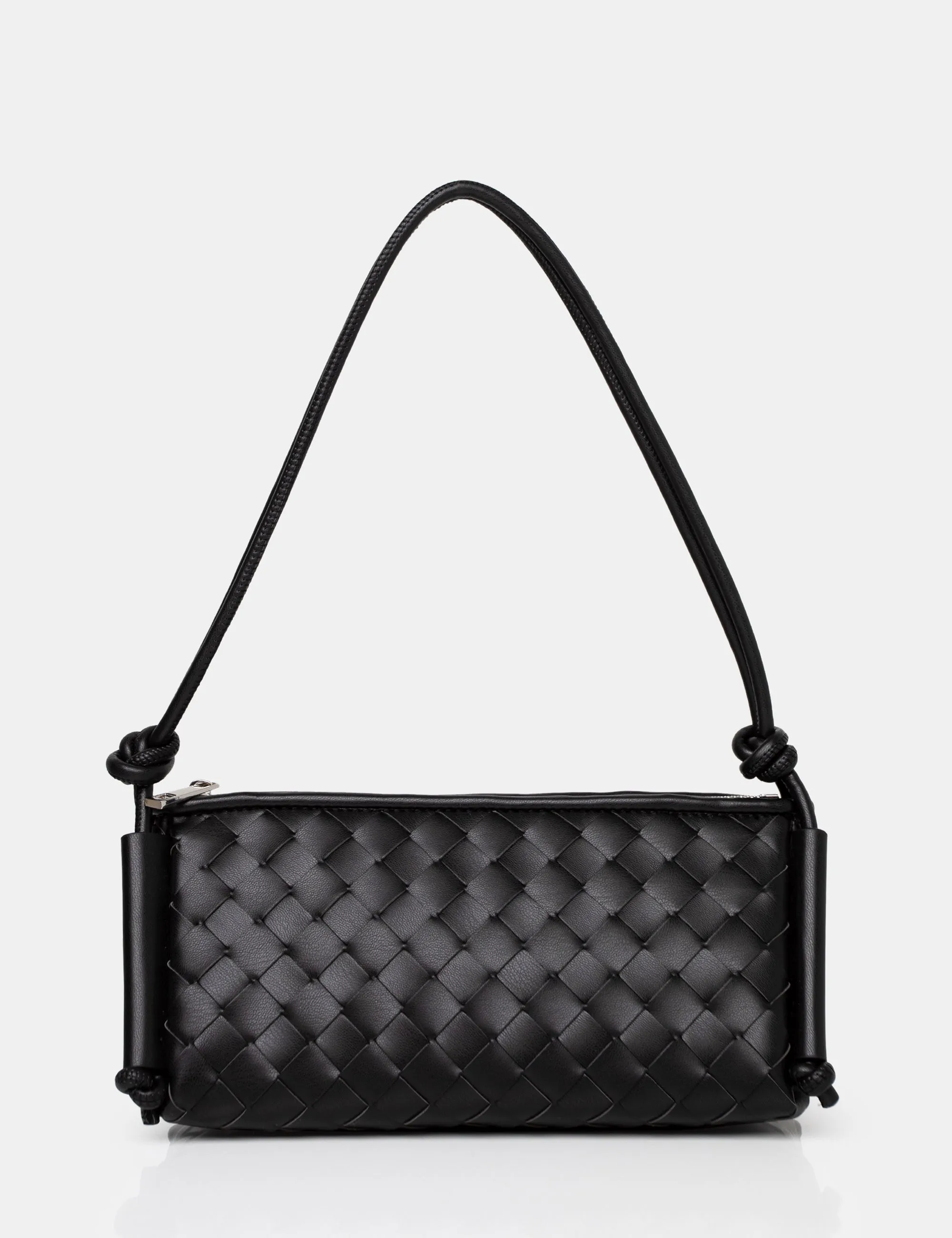 The Tate Black Woven Oblong Knotted Handle Shoulder Bag