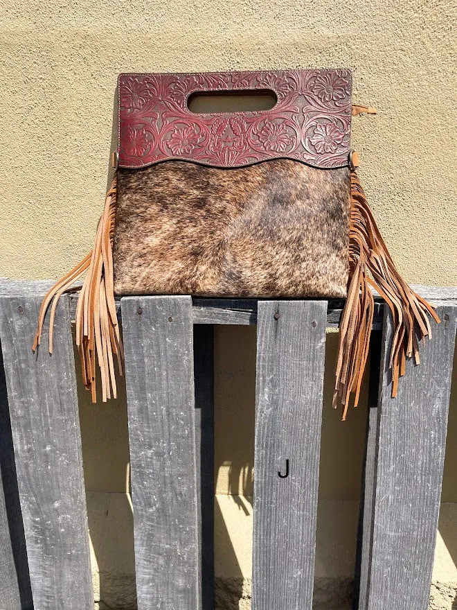 Top Notch Accessories 3074BR Brown Cowhide & Tooled Leather Purse