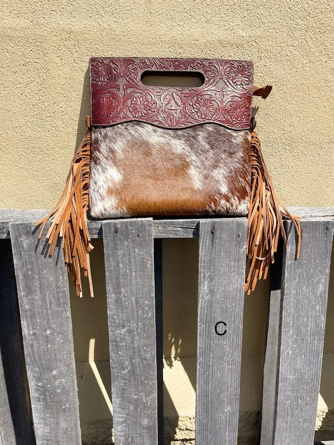 Top Notch Accessories 3074BR Brown Cowhide & Tooled Leather Purse