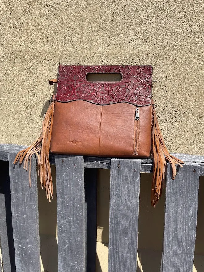 Top Notch Accessories 3074BR Brown Cowhide & Tooled Leather Purse