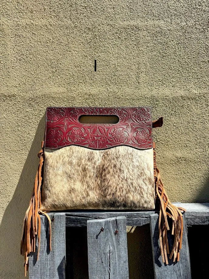 Top Notch Accessories 3074BR Brown Cowhide & Tooled Leather Purse