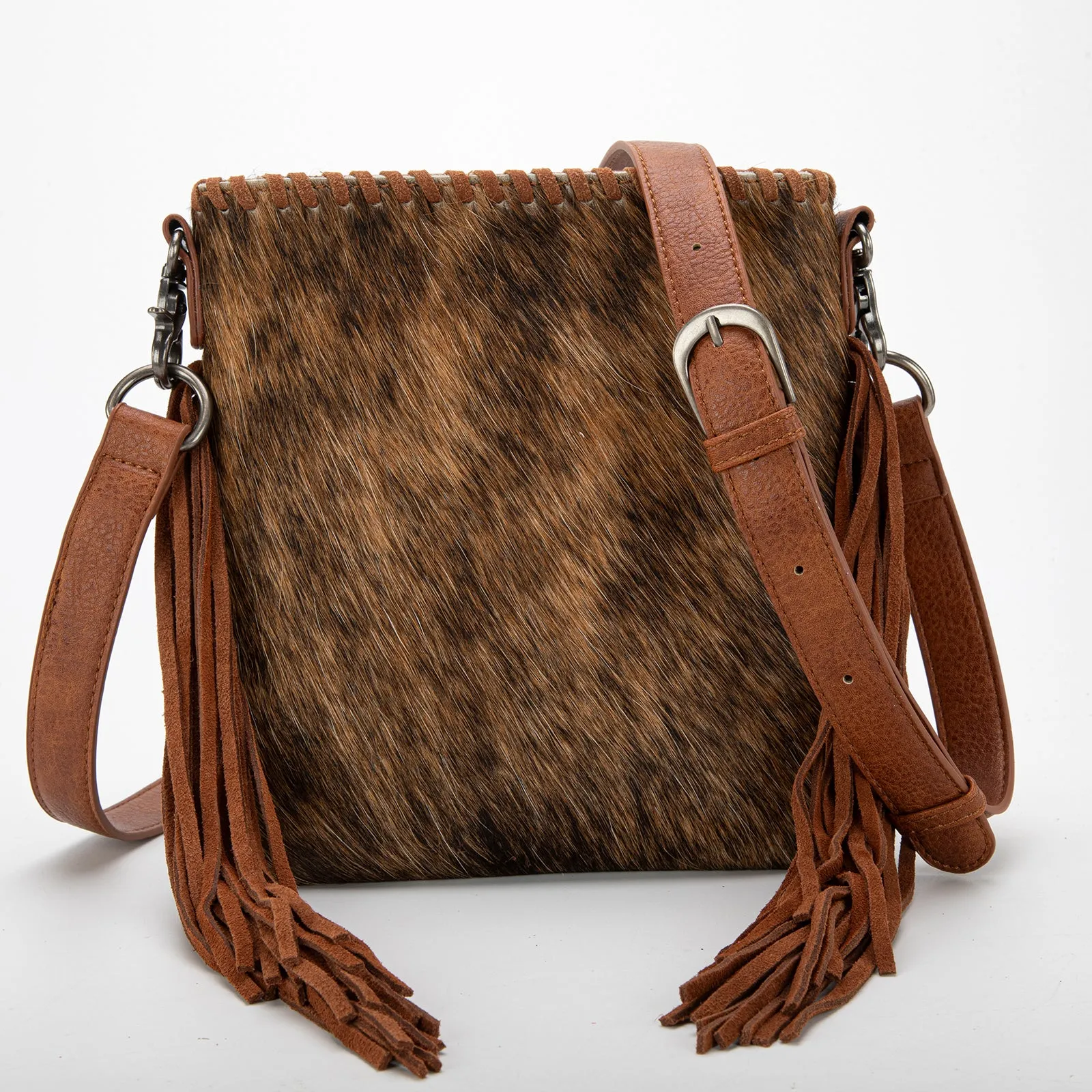 TR162G-2001   Trinity Ranch Hair-On Cowhide Fringe Concealed Carry Crossbody Bag - Brown