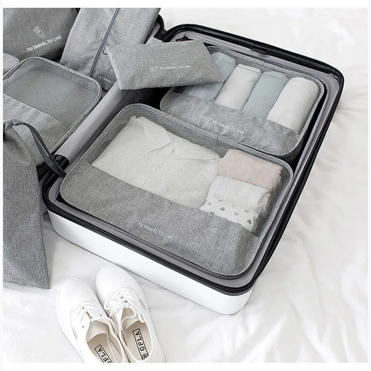 Travel Storage Luggage Organizer Pouch Set of 7-Gray