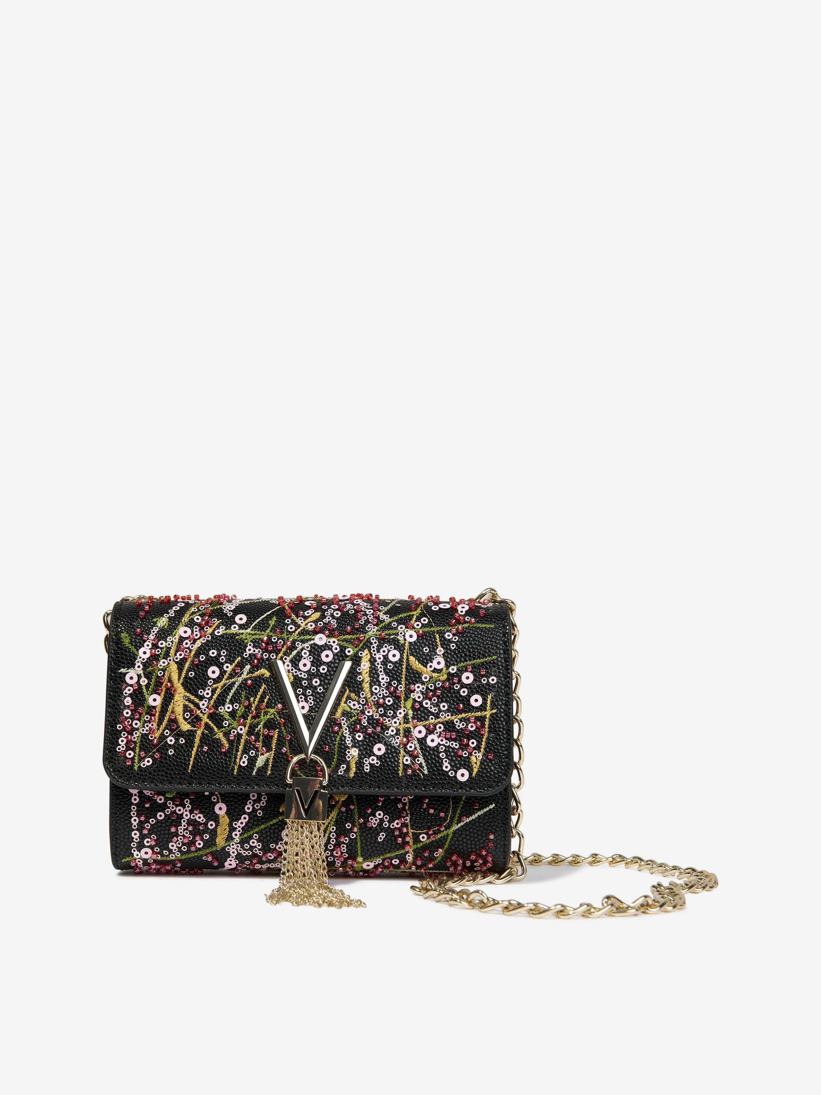 Valentino Girls Divina Embroidery Flap Bag in Black (W: 17cm)