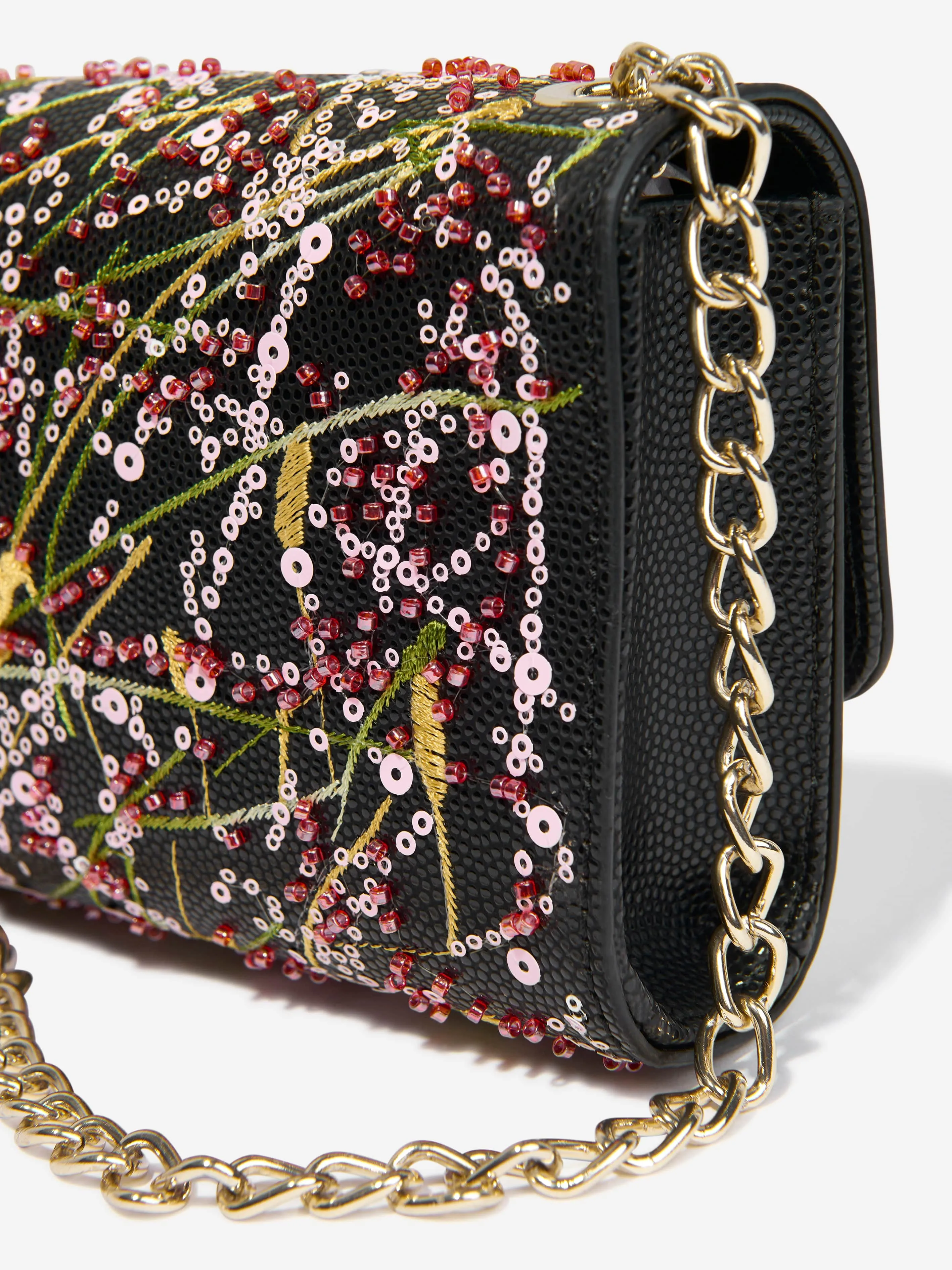 Valentino Girls Divina Embroidery Flap Bag in Black (W: 17cm)