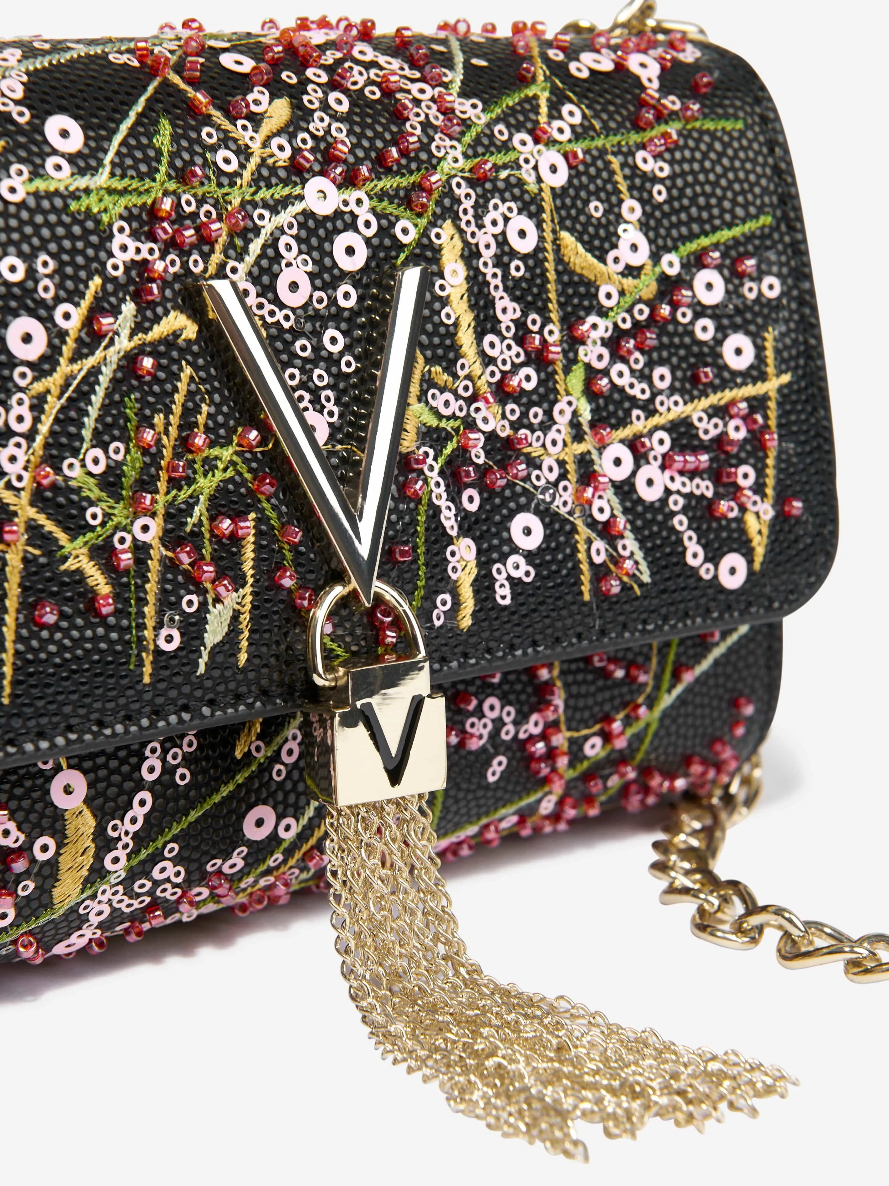 Valentino Girls Divina Embroidery Flap Bag in Black (W: 17cm)