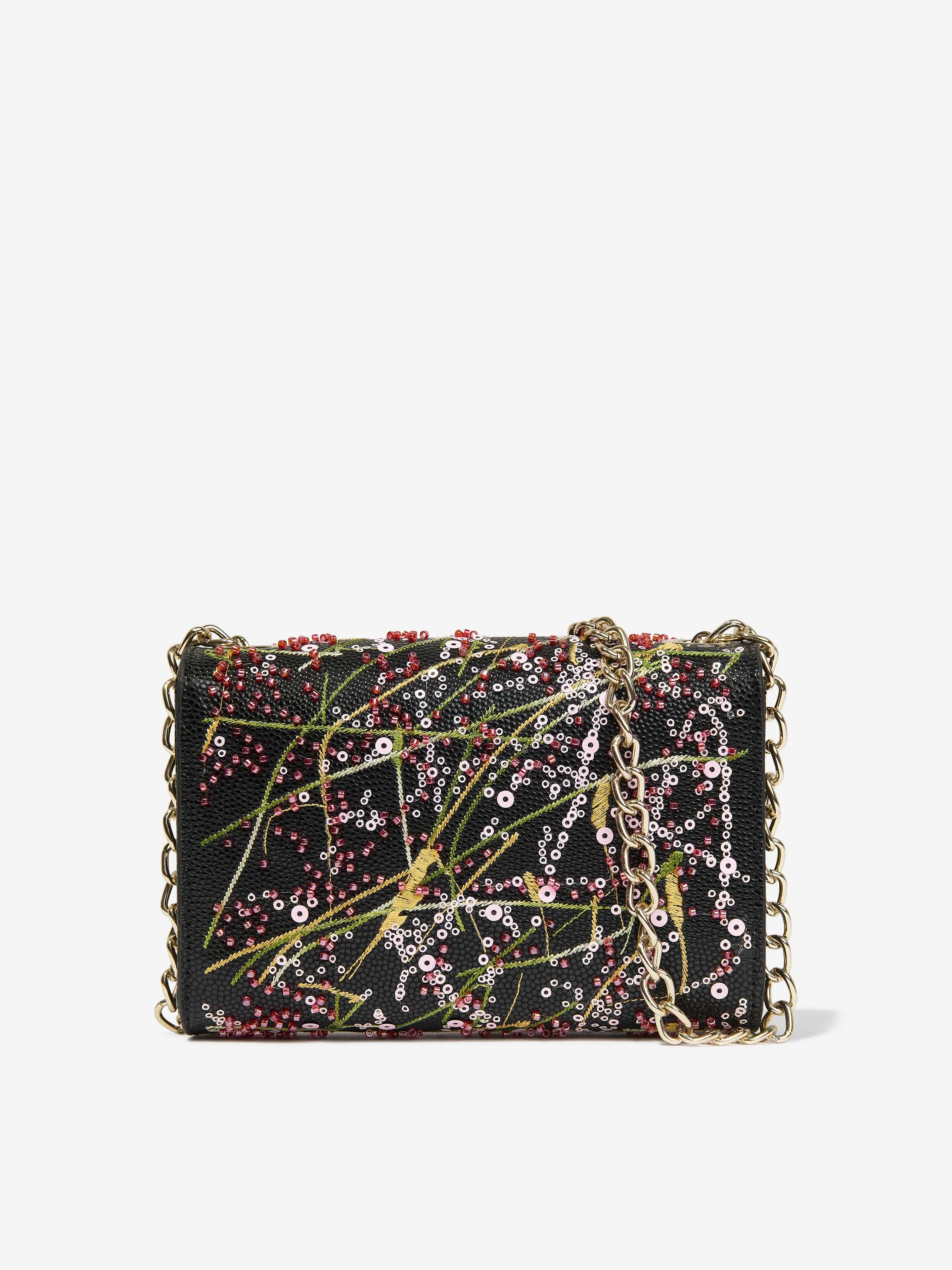 Valentino Girls Divina Embroidery Flap Bag in Black (W: 17cm)