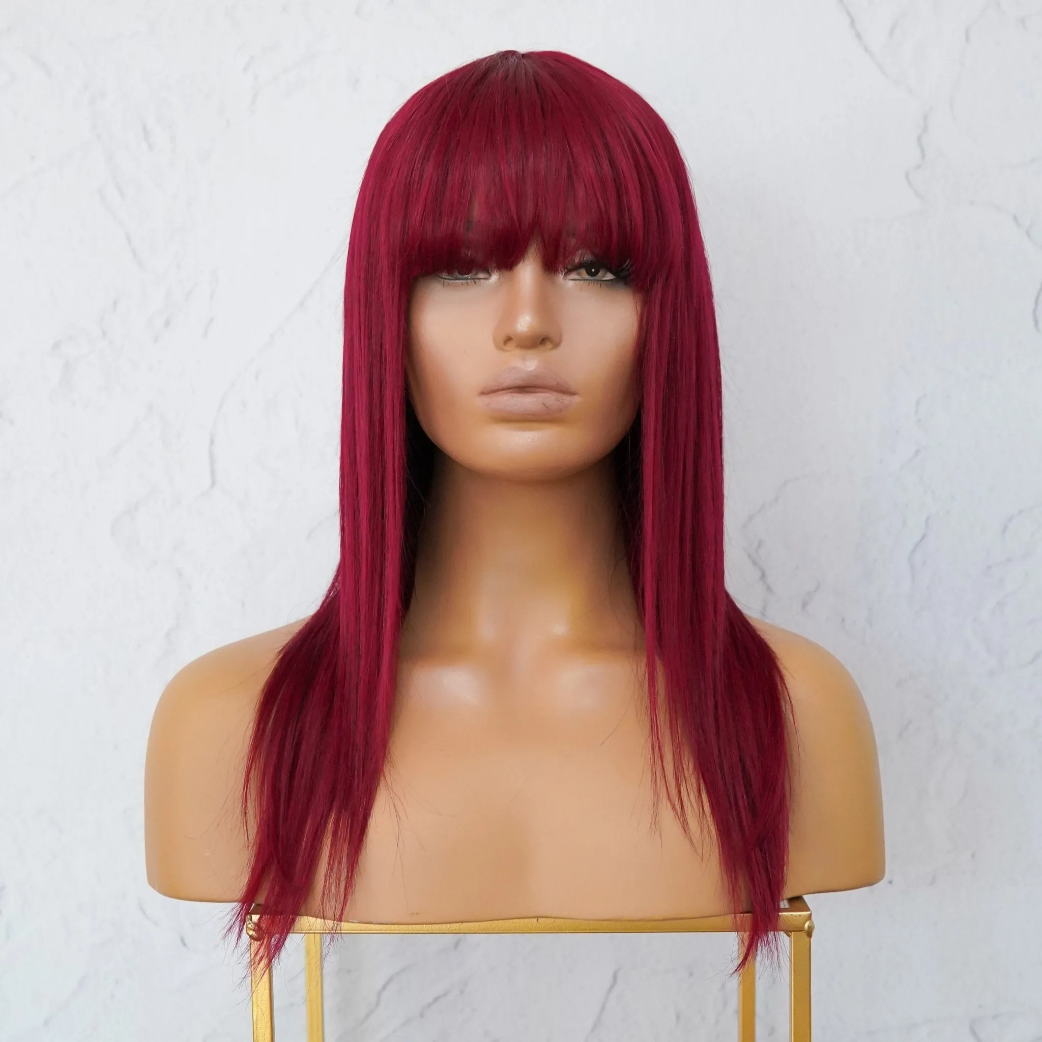 VICTORIA Burgundy Red Human Hair Fringe Wig