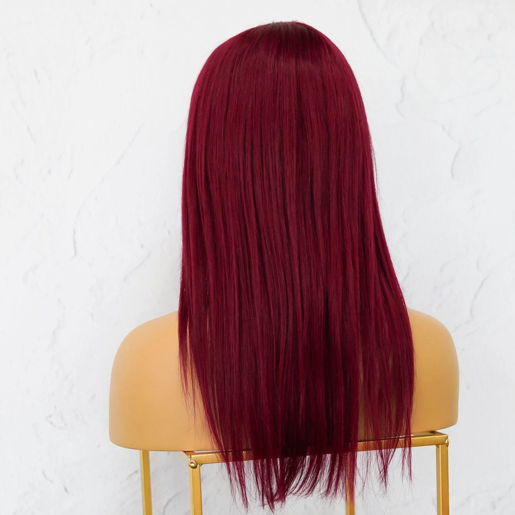 VICTORIA Burgundy Red Human Hair Fringe Wig