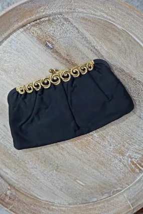 Vintage Black Satin Clutch bag