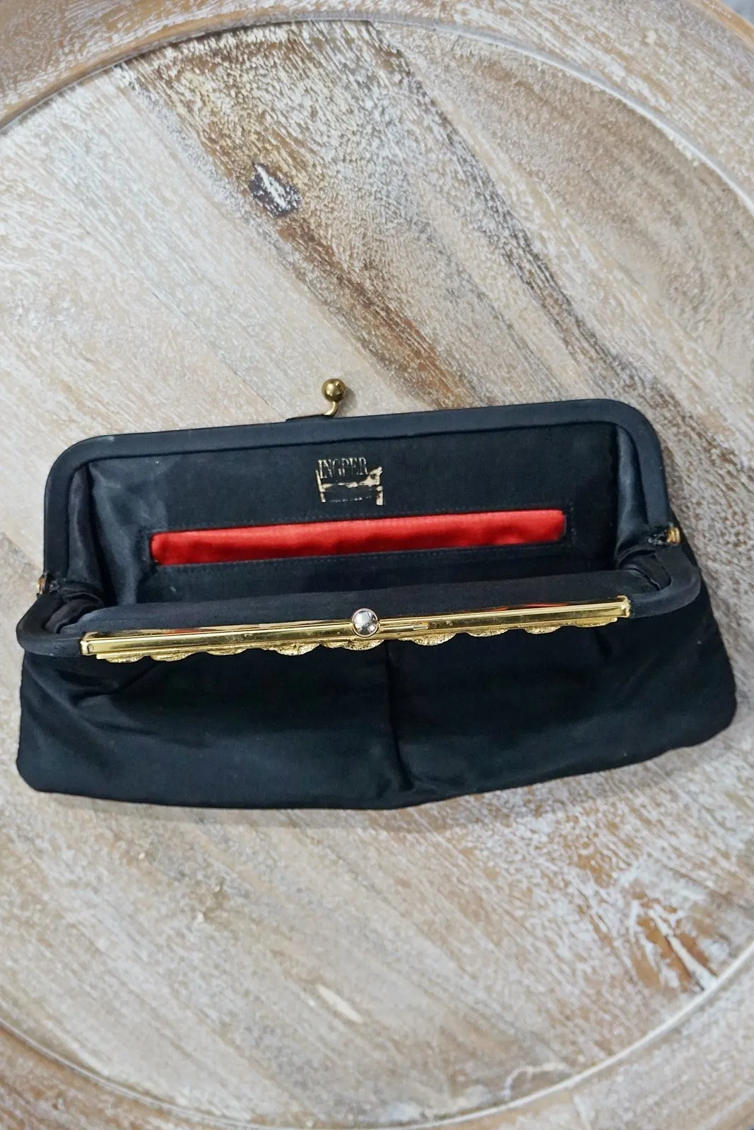 Vintage Black Satin Clutch bag