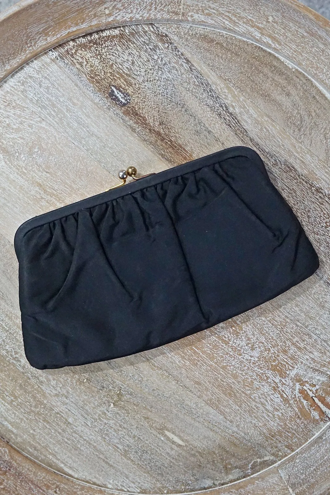 Vintage Black Satin Clutch bag