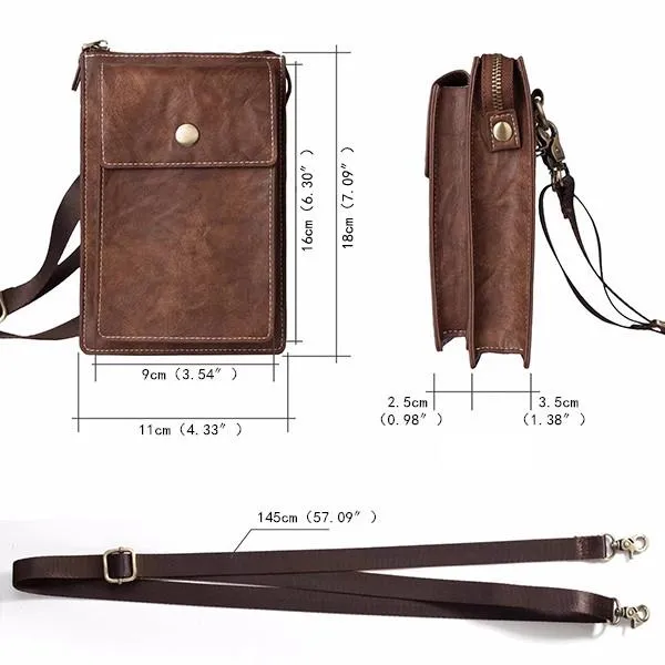 Vintage Casual Double Zipper 6 Inch Phone Bag Crossbody Bag Waist Bag For Men