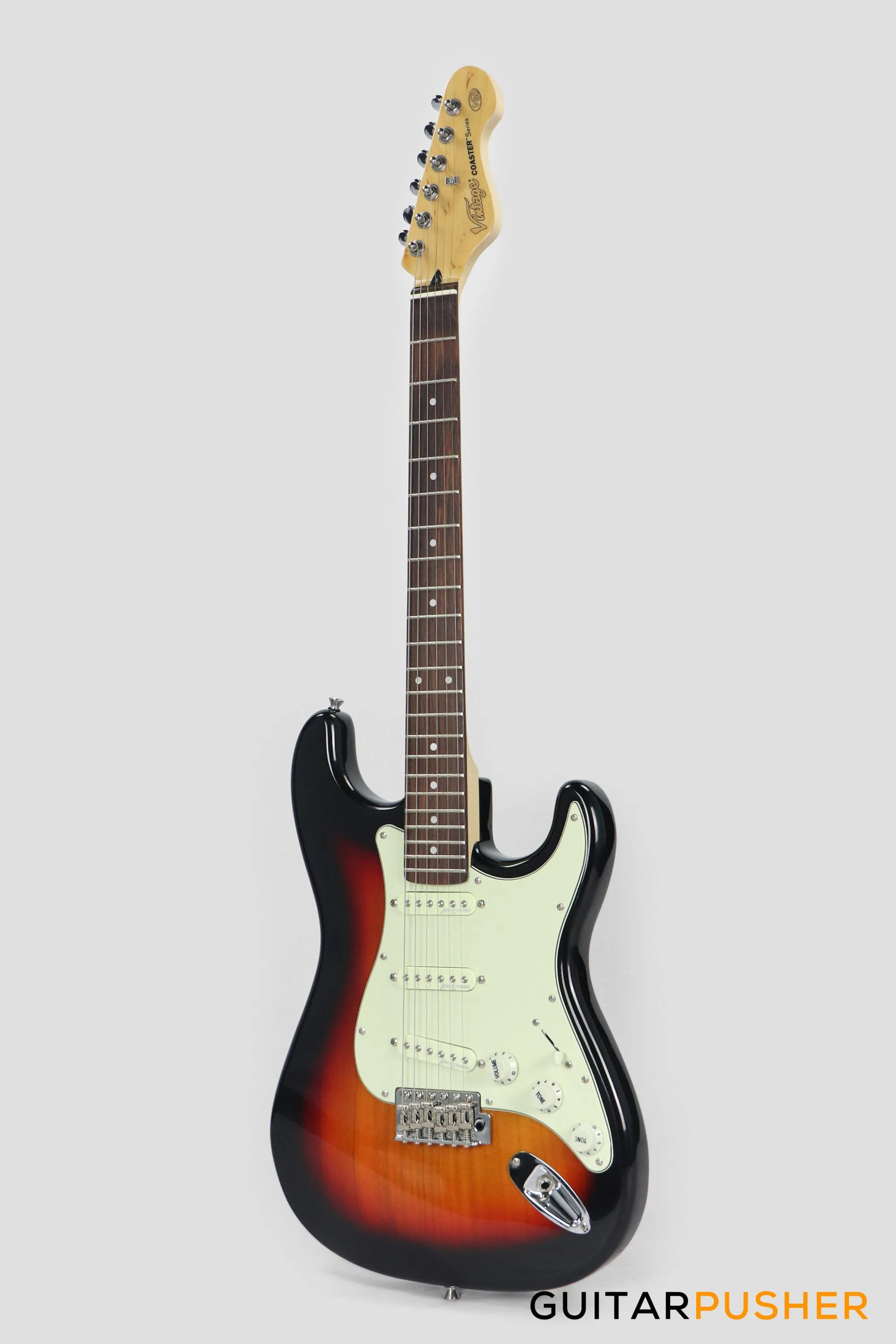 Vintage Coaster Series V60 S-Style Electric Guitar w/ Kinsman 10-Watt Amplifier, Gig Bag, & Accessories - 3-Tone Sunburst