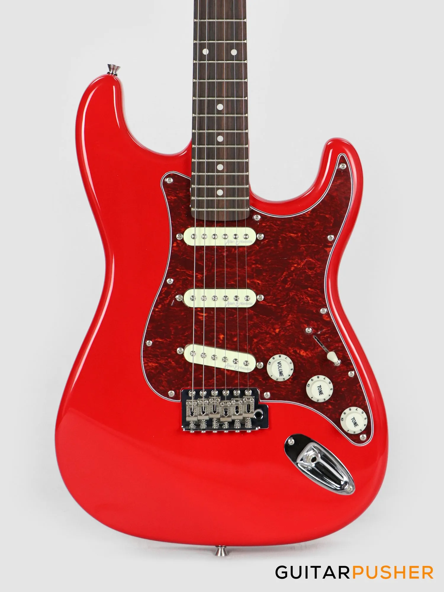 Vintage Coaster Series V60 S-Style Electric Guitar w/ Kinsman 10-Watt Amplifier, Gig Bag, & Accessories - Gloss Red