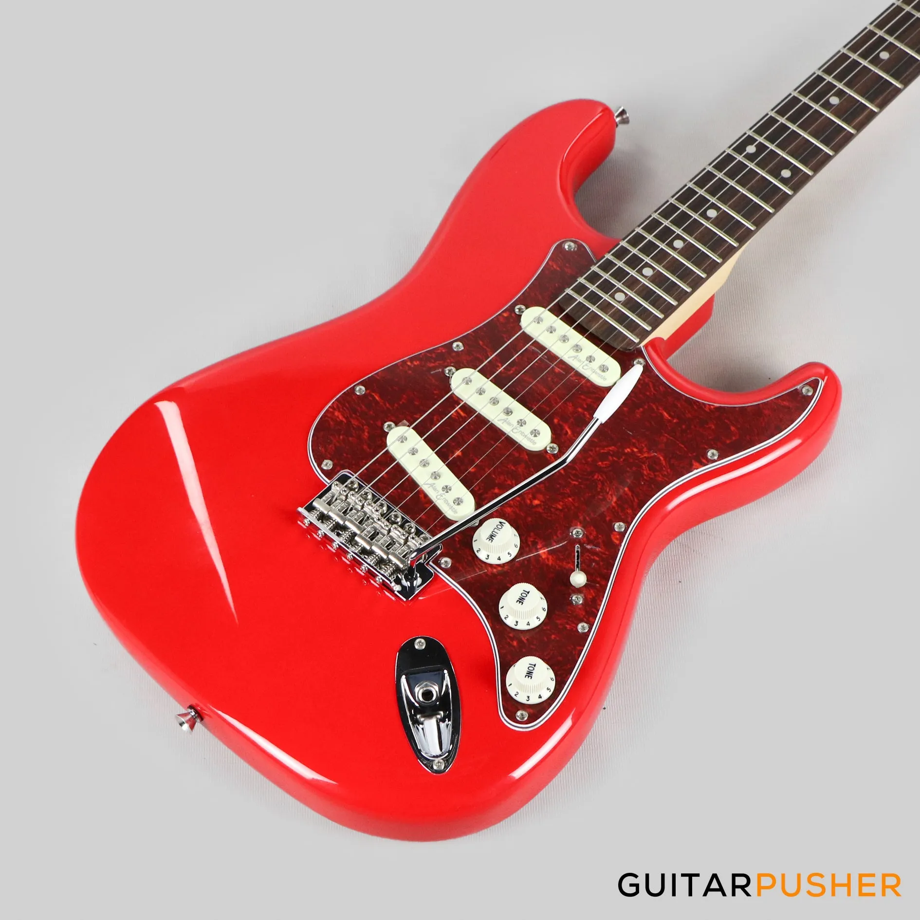 Vintage Coaster Series V60 S-Style Electric Guitar w/ Kinsman 10-Watt Amplifier, Gig Bag, & Accessories - Gloss Red