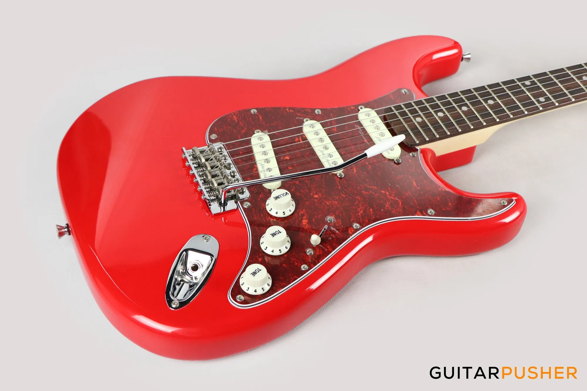 Vintage Coaster Series V60 S-Style Electric Guitar w/ Kinsman 10-Watt Amplifier, Gig Bag, & Accessories - Gloss Red