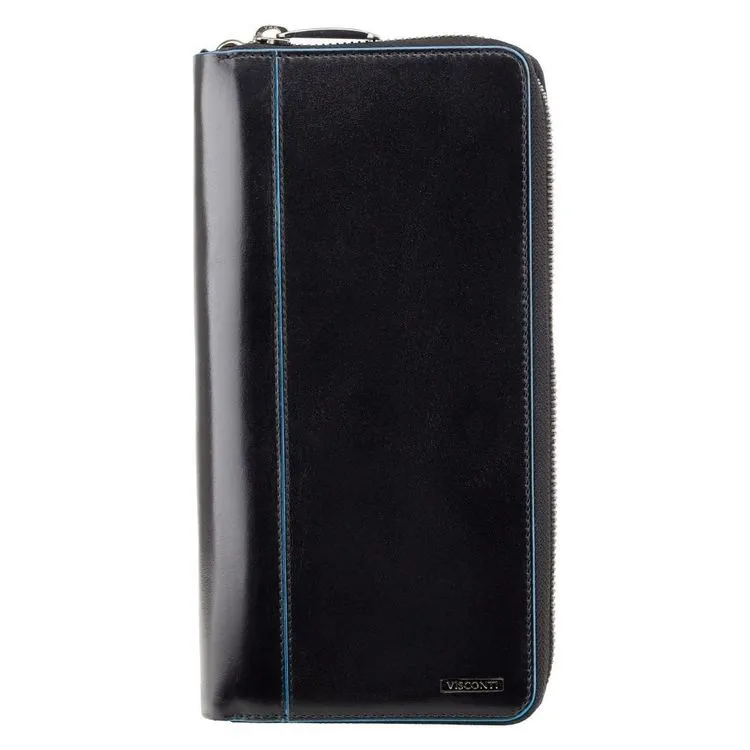 Visconti Alfred Italian RFID Black Leather Travel Wallet