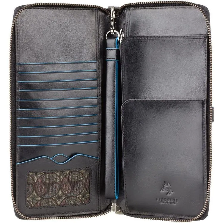 Visconti Alfred Italian RFID Black Leather Travel Wallet