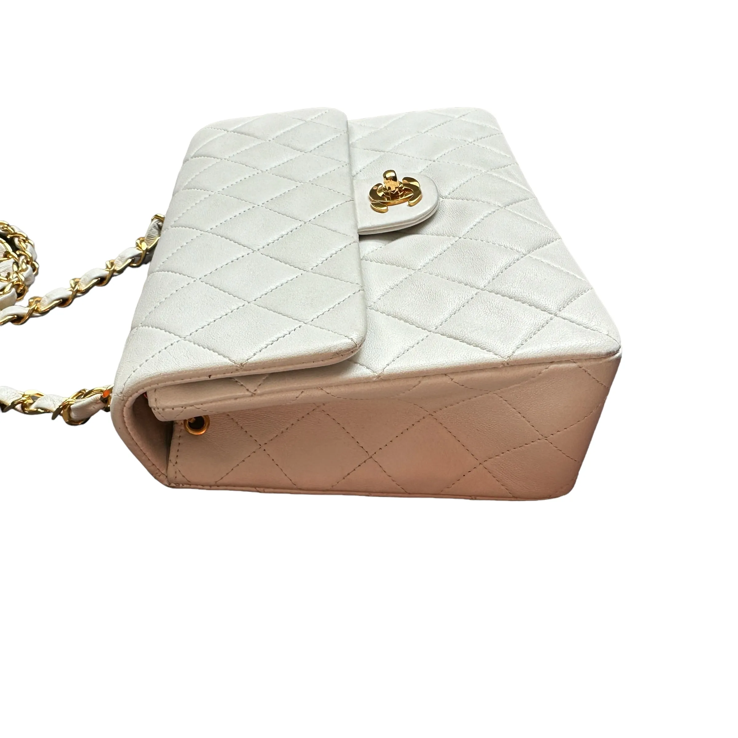 White Leather Mini Square Flap Bag