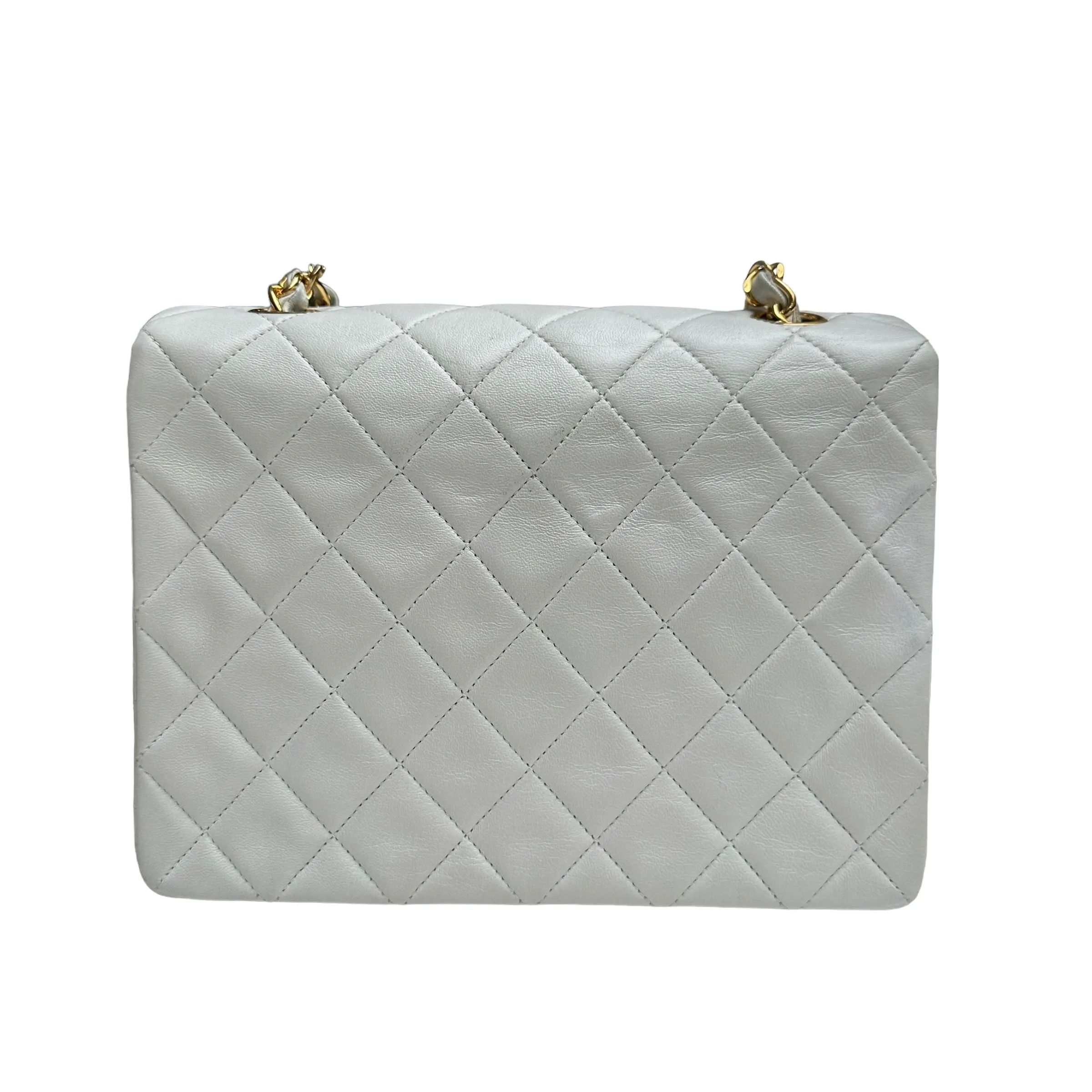 White Leather Mini Square Flap Bag