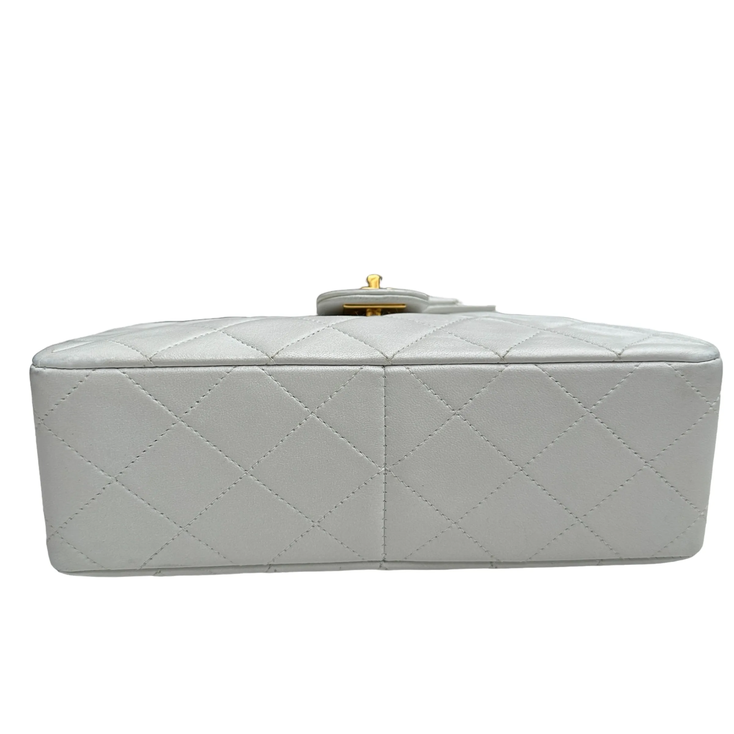 White Leather Mini Square Flap Bag