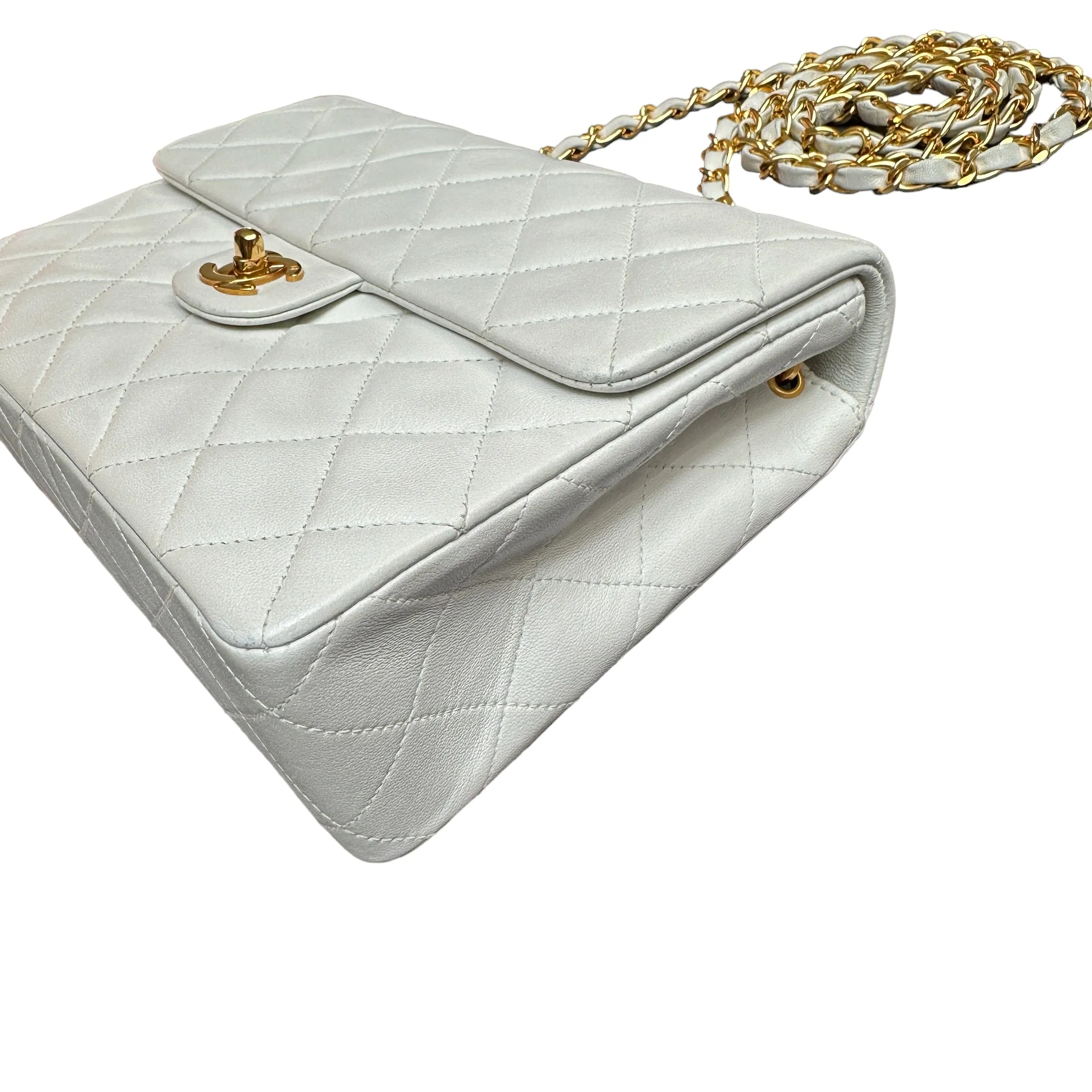 White Leather Mini Square Flap Bag